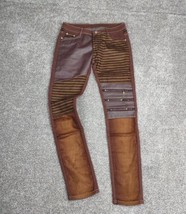 Steampunk Jeans Faux Leather Patchwork Zipper Accent Suede Moto Goth Punk - $24.99