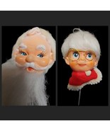 Vintage MCM Kitschy Christmas Santa &amp; Mrs Claus Rubber Face Heads Picks ... - $38.80