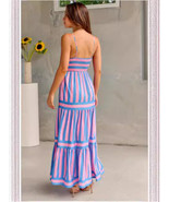 Summer Striped Printed Suspender Long Dress With Pockets Fashion Square ... - £24.68 GBP