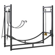 Black Firewood Rack with Fireplace Tools, Indoor Outdoor 2-Tier Curved - $105.99