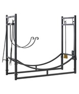 Black Firewood Rack with Fireplace Tools, Indoor Outdoor 2-Tier Curved - $148.74 CAD