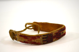 Beaded Leather Band Cuff Bracelet Indian Native First Nations Beadwork Handmade - £98.19 GBP