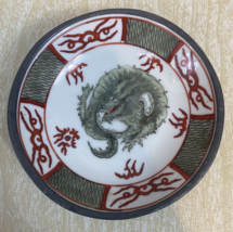Dramatic Green Red Mouth Dragon Dish Bowl Japanese Porcelain Two Piece Bowl - $23.38