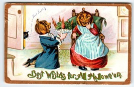 Halloween Dressed Goblins Black Cat Gottschalk Dreyfuss &amp; Davis Postcard Germany - £25.92 GBP