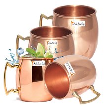 Prisha India Craft Set of 4 Mugs - 16 Oz Capacity - 100% Pure Copper Barware - N - £16.45 GBP