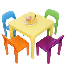 Kids Furniture Plastic Table And 4 Chairs Set Primary Chairs Bedroom Play - £68.73 GBP