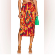 WeWoreWhat Revolve Cutout Midi Skirt Fire Tie Dye Spicy Orange Size Medi... - £56.04 GBP