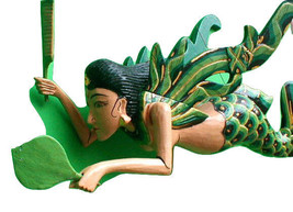 Dewi Sri Rice Goddess Mermaid Hanging Lady Hand Wood C+M 15&quot; GREEN new style - £69.14 GBP