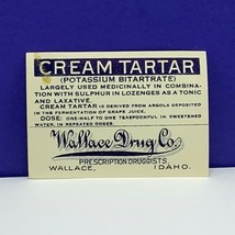 Drug store pharmacy ephemera label advertising Cream Tartar Wallace Idaho ID vtg - $11.83