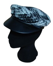 Tarnish Boucle Newsboy Cap Wool and Leather Black White Plaid Made In It... - £25.37 GBP
