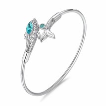 Silver 3D Dolphin Bracelet Elegant Green/Blue/Pink Crystal Spring Ban Blue - £11.55 GBP