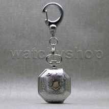 Women Pendant Watch Silver Color Pocket Watch 2 Ways Use Necklace + Key ... - £16.37 GBP