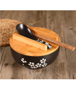 Eco-Friendly Ceramic Bowl with Bamboo Lid and Utensils-Sustainable Biode... - $45.00
