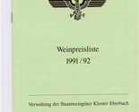 Eberbach Monastery Weinpreisliste Wine Price List Germany 1991 - $17.82