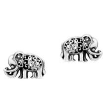 Elaborate Elephants w/ Swirl Accents Sterling Silver Post Stud Earrings - £8.88 GBP