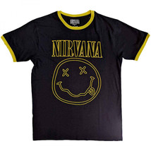 Nirvana Happy Face Ringer T-Shirt Black - £27.34 GBP