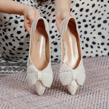 Spring Summer Flats Shoes Women Pointed Toe Flat Ballet Pearl Bow-knot Ballet Fl - £30.47 GBP