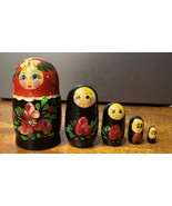 Russian Nesting Dolls 3.75” Wood Hand Painted 5 Piece Unmarked Red Black - $20.22 CAD