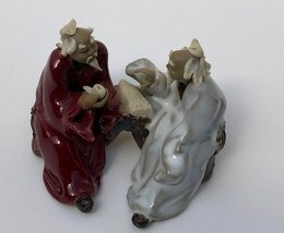 Ceramic Figurine Two Men Sitting On A Bench - 2.25&quot; Holding a Pipe Color... - £6.99 GBP