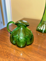Sm. Green HANDBLOWN Glass Pitcher/ Cream w/ Ruffled Top-VERY RARE Shape/... - $16.45