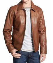 Mens Casual Shirt Collar Brown Leather Jacket New - £78.36 GBP+