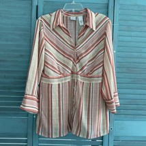 Emma James Button Up Collared Shirt ~ Sz 12 ~ Pink &amp; Beige ~ 3/4 Sleeve - £17.97 GBP