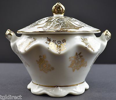 Vintage 50th Anniversary Lidded Sugar Bowl Gold Embellishments Collectible Decor - £11.56 GBP