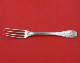 Coin Silver Dessert Fork with Thread Edge and Roses 7&quot; Heirloom Silverware - $107.91