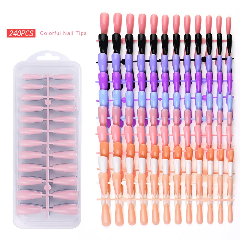 240pcs Full Cover French Manicure Press on Nail Tips Extension Tool Fake Nail - £12.05 GBP+