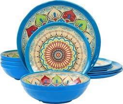 Round 12-Piece Dinnerware Set Multicolor Plates Country Cottage Dinner Plates - £38.78 GBP
