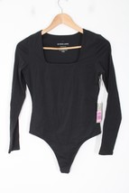 NWT Everlane S Black Long Sleeve Supima Cotton Square Neck Thong Bodysuit Top - £24.35 GBP