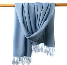 Anyyou Scarf 100% Polyester Fiber Sky Blue Solid Fringe Cashmere Soft and Fluffy - £18.56 GBP