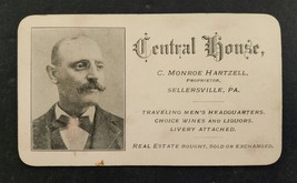 1880s antique CENTRAL HOUSE sellerville pa HARTZELL travel mens hqr win eliquors - £71.18 GBP