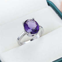Purple Crystal &amp; Silver-Plated Oval-Cut Solitaire Ring - £10.16 GBP