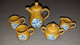 Royal Sealy Vintage  MCM Ceramic TEA set with Blue and Yellow Flowers - £55.26 GBP