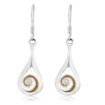 Enchanting Teardrop Swirl Shiva Shell .925 Silver Dangle Earrings - £11.68 GBP