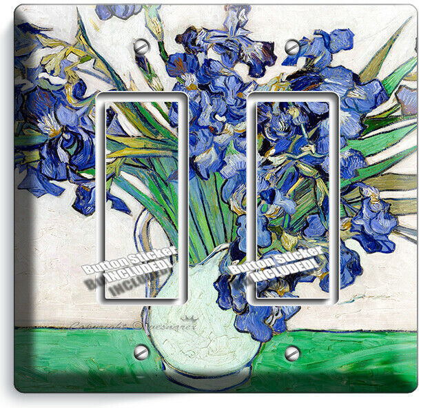 VINCENT VAN GOGH IRISES FLOWERS WHITE VASE 2 GFCI LIGHT SWITCH PLATES ROOM DECOR