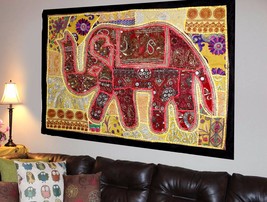 Vintage Tapestry Elephant Patchwork Wall Hanging Hippie Handmade Embroidered Y05 - £23.10 GBP