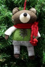 HANDCRAFTED PLUSH WOODLAND BEAR DRESSED UP w/ SCARF CHRISTMAS TREE ORNAMENT - $12.88