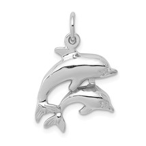 14K White Gold Mother &amp; Baby Dolphin Charm Pendant Jewerly 22mm x 17mm - £112.40 GBP