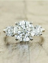 White Round Cut 2.90Ct Three Diamond 14K White Gold Engagement Ring in Size 7.5 - £224.50 GBP