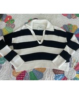 Abercrombie &amp; Fitch black white stripe V-Neck Sweater oversized Sz M Medium - $368.02 MXN
