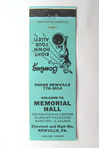 Memorial Hall - Newville, PA Pennsylvania Bowling 20 Strike Matchbook Cover - £1.60 GBP
