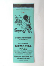 Memorial Hall - Newville, PA Pennsylvania Bowling 20 Strike Matchbook Cover - £1.50 GBP