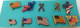 Set of 10 Patriotic American Flag Lapel Pins Bubble Enamel Bright Vintage - $15.15