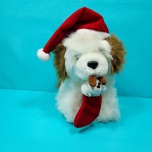 Christmas Plush Puppy Dog Baby in Stocking Stuffed Animal Brown Tan 9&quot; S... - £19.77 GBP