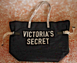 Victoria&#39;s Secret Black Canvas Logo Weekender Tote Bag 12&quot; W X 15&quot; T - $20.56