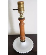 Vintage ~ 1950&#39;s ~ White Milk Glass &amp; Wooden Table Lamp ~ 6&quot; Dia x 12&quot; Tall - $37.40