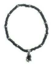 Black Glass Beaded Stretchy Anklet with Silver Alloy Spacers and Octopus... - $5.99