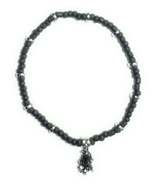 Black Glass Beaded Stretchy Anklet with Silver Alloy Spacers and Octopus... - $8.18 CAD